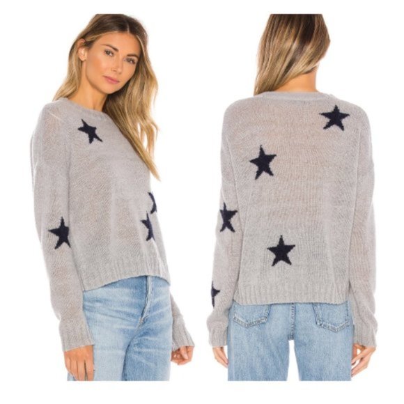 Rails Sweaters - RAILS / L / Women's Perci Light Grey & Navy Stars Alpaca Wool Blend Knit Sweater